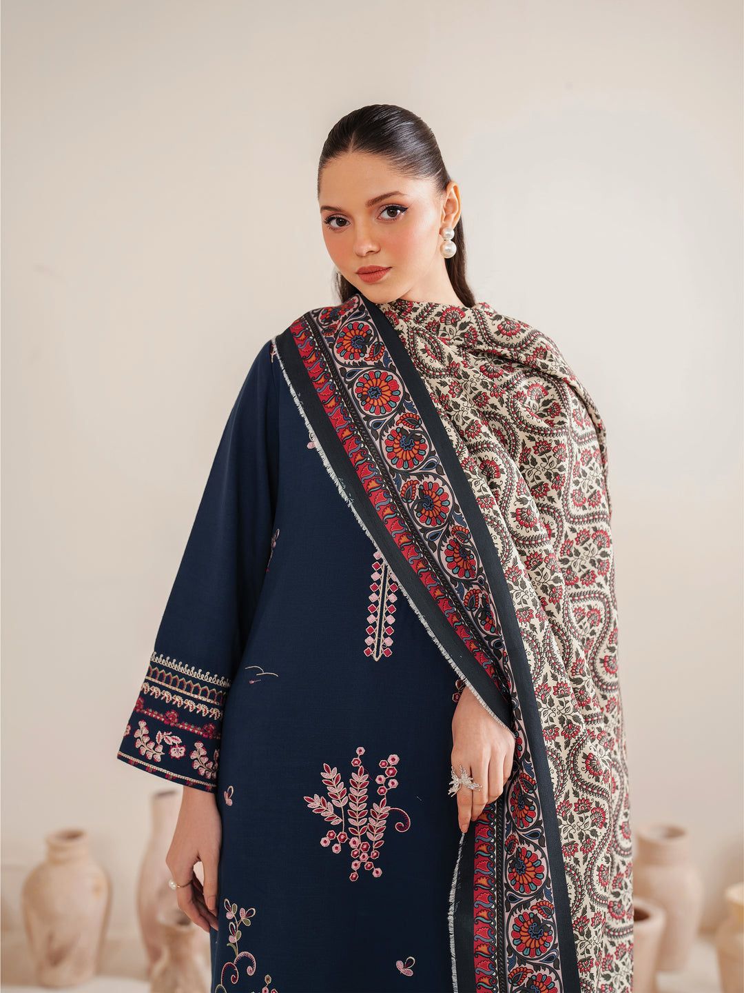 3Pcs Women Unstitched Embroidered Suit