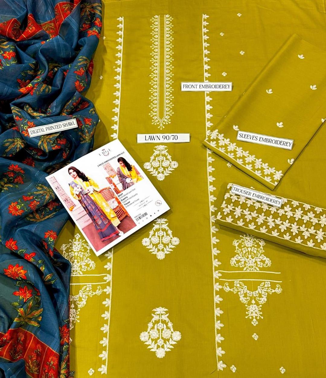 3pc Women Unstitched Embroidered Suit