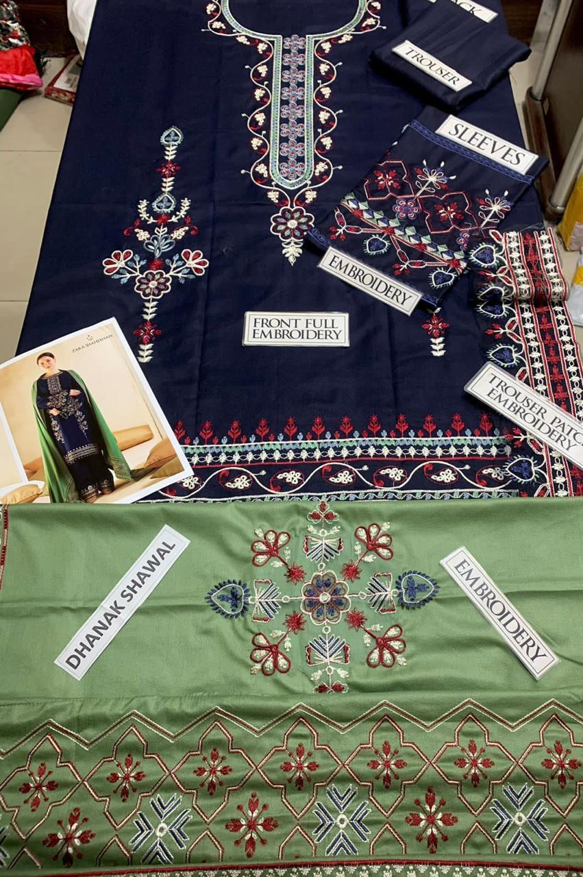 3 Pcs Women's Unstitched Dhanak Embroidered Suit