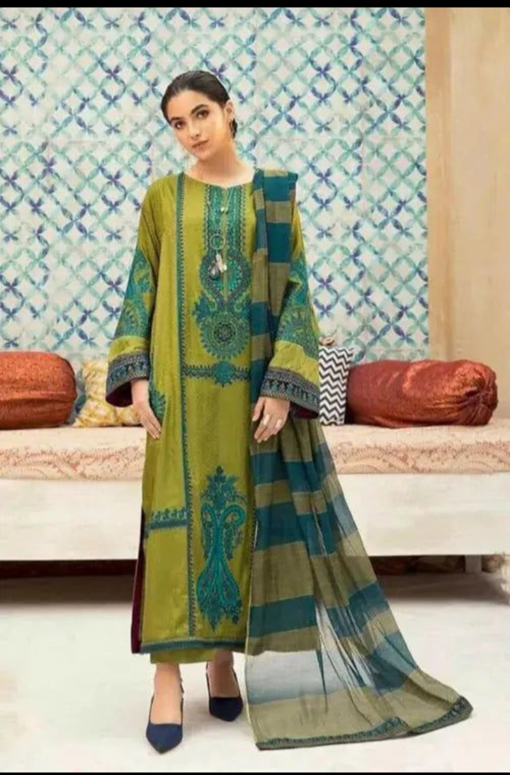 3Pcs Women's Unstitched Embroidered Suit
