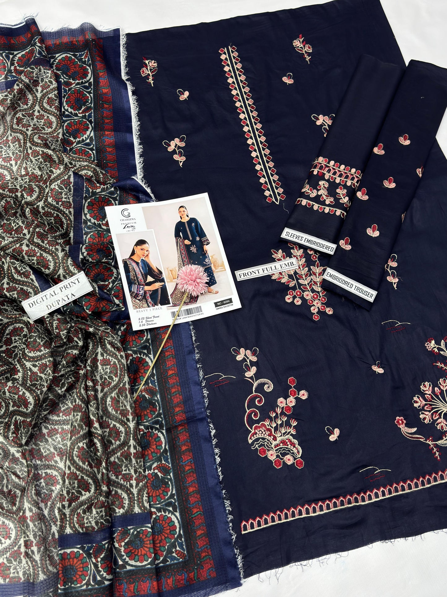 3Pcs Women Unstitched Embroidered Suit