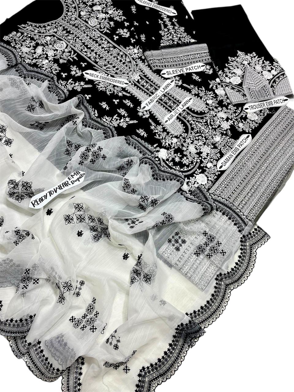 3pc Women Unstitched Embroidered Suit