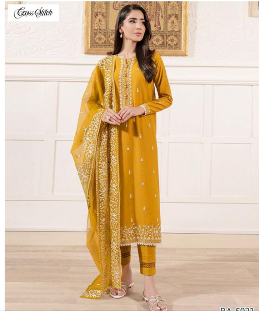 3Pcs Women's Unstitched Embroidered Suit