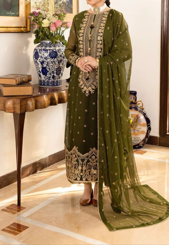 3Pcs Women's Unstitched chiffon luxury suit