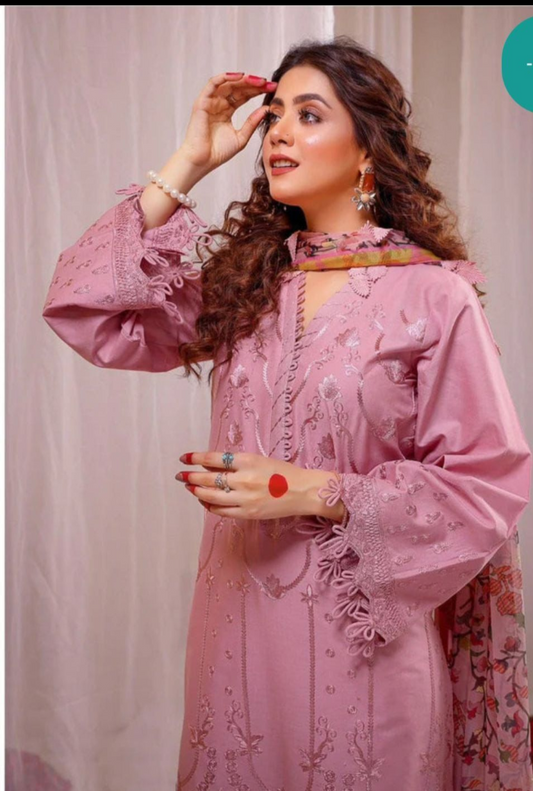 3pc Women Unstitched Embroidered Suit