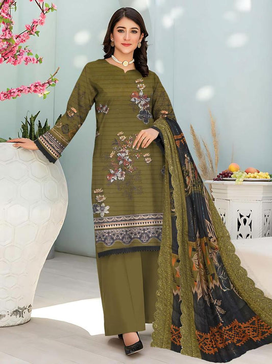 3 Pcs Women's Unstitched Lawn Embroidered Suit